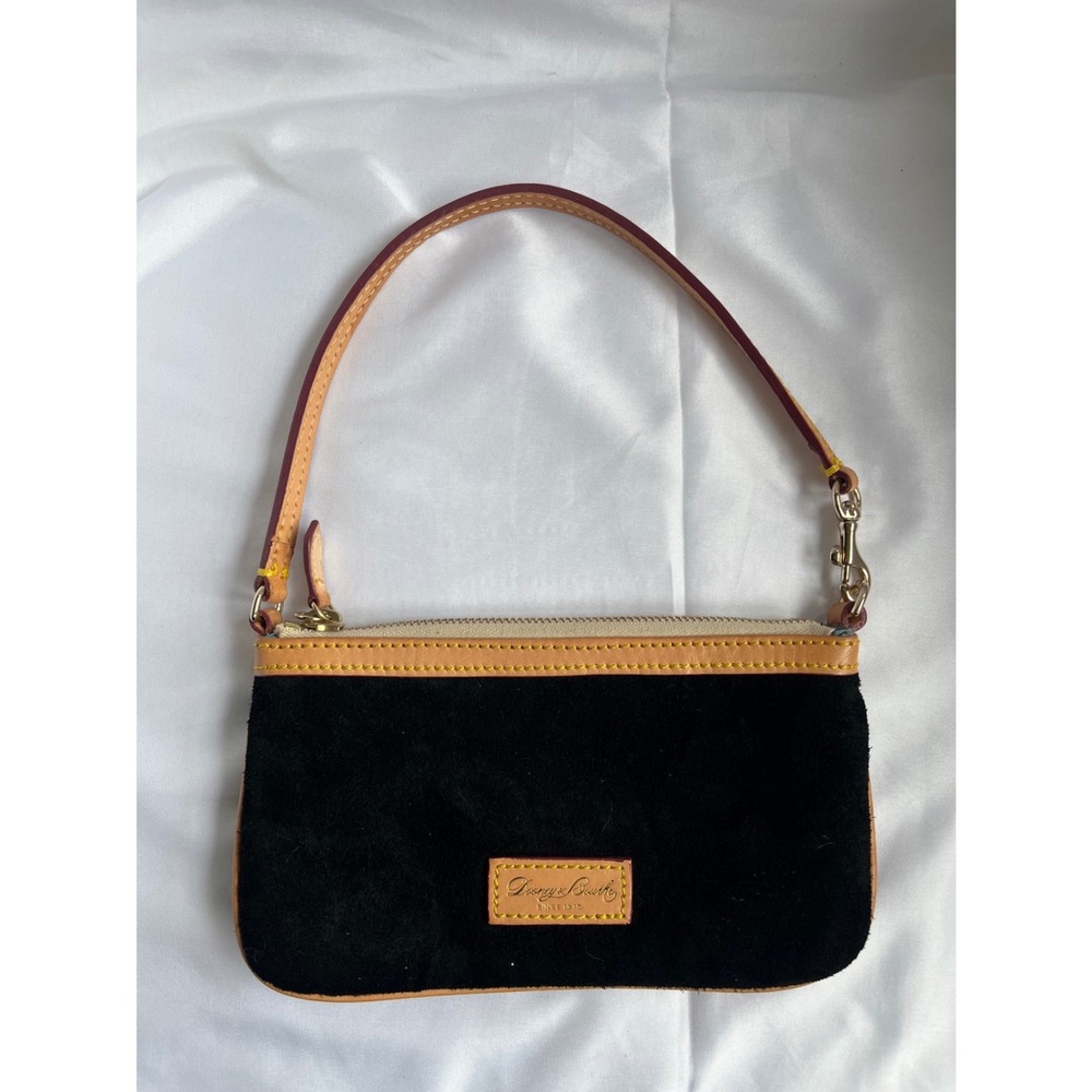 Dooney & Bourke Mini Suede Wristlet Black Tan Leather Trim